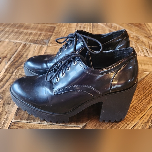 Zara Trafaluc Chunky Block Platform Heels Lace Up Faux Leather Boots Size 6.5 - Picture 9 of 13